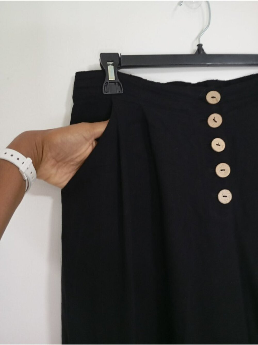 Elodie Wide-Leg Black Linen Blend Pants Button Detailing Pockets Womens Medium - Picture 4 of 12